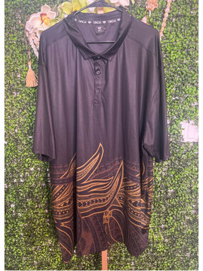 Men's Tanoa Polo Shirt 4XL Black Gold Poly Tribal